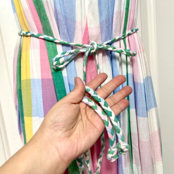 New Mille Marilyn Belted Sleeveless Cotton Midi Dress in Pastel Colors Plaid L - Picture 11 of 14